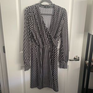 Adrianna Papell green pink geometric print v neck faux wrap dress